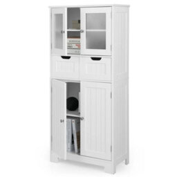 Bathroom Storage Cabinet Tall Freestanding Floor Wood Cabinet Storage Organizer - thumbnail 5