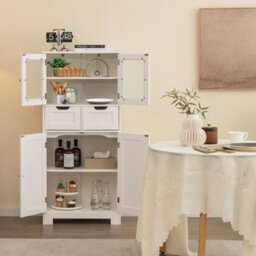 Bathroom Storage Cabinet Tall Freestanding Floor Wood Cabinet Storage Organizer - thumbnail 4