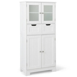 Bathroom Storage Cabinet Tall Freestanding Floor Wood Cabinet Storage Organizer - thumbnail 1