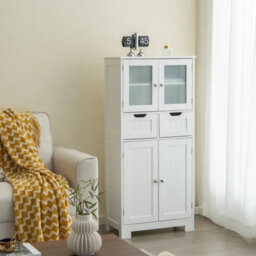 Bathroom Storage Cabinet Tall Freestanding Floor Wood Cabinet Storage Organizer - thumbnail 3