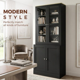 Homcom Modern Bookcase, Display Cabinet With Adjustable Shelves, Black - thumbnail 4