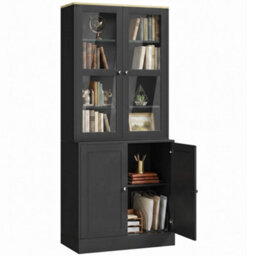 Homcom Modern Bookcase, Display Cabinet With Adjustable Shelves, Black - thumbnail 2