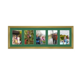 AK Frames 26X8 Gold Classic Multi Photo Frame With Emerald Mount - Holds 5 Apertures (5X) 6X4 Photos