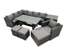 Fimous Outdoor Pe Rattan Sofa Set With Dining Table Patio Garden Furniture Sets With Chair 3 Stool Side Table Dark Grey Mixed - thumbnail 1