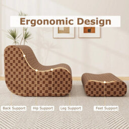 Accent Lazy Sofa Chair Set Bean Bag Chair With Ottoman Brown - thumbnail 5