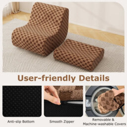 Accent Lazy Sofa Chair Set Bean Bag Chair With Ottoman Brown - thumbnail 6
