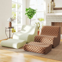 Accent Lazy Sofa Chair Set Bean Bag Chair With Ottoman Brown - thumbnail 4