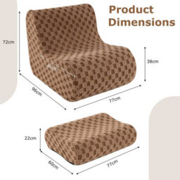 Accent Lazy Sofa Chair Set Bean Bag Chair With Ottoman Brown - thumbnail 2