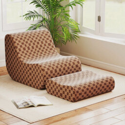Accent Lazy Sofa Chair Set Bean Bag Chair With Ottoman Brown - thumbnail 3