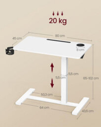 LEDREM Overbed Table With Wheels, Small Standing Desk, 70 X 40 Cm Tabletop, Adjustable Height, 2 Cup Holders - thumbnail 5