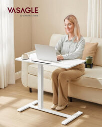 LEDREM Overbed Table With Wheels, Small Standing Desk, 70 X 40 Cm Tabletop, Adjustable Height, 2 Cup Holders - thumbnail 4