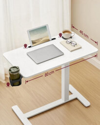 LEDREM Overbed Table With Wheels, Small Standing Desk, 70 X 40 Cm Tabletop, Adjustable Height, 2 Cup Holders - thumbnail 3