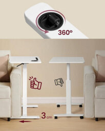 LEDREM Overbed Table With Wheels, Small Standing Desk, 70 X 40 Cm Tabletop, Adjustable Height, 2 Cup Holders - thumbnail 2