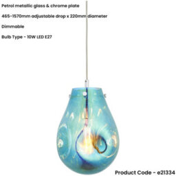 Loops Hanging Ceiling Pendant Light - Petrol Blue Metallic Glass & Chrome Plate - 10W Led E27 - thumbnail 2
