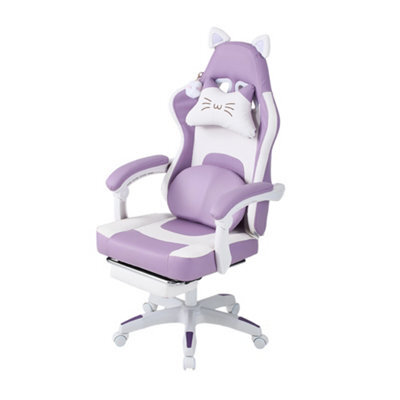 Living And Home Ergonomic High Back White Purple Qute Gaming Chair With Footrest - image 1