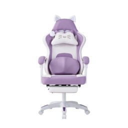 Living And Home Ergonomic High Back White Purple Qute Gaming Chair With Footrest - thumbnail 3