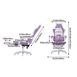 Living And Home Ergonomic High Back White Purple Qute Gaming Chair With Footrest - thumbnail 6