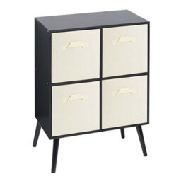 Urbn-Living Urbnliving 61Cm Height 4 Cube Black Wooden Bookcase With Beech Legs Shelf Storage Cream Drawers
