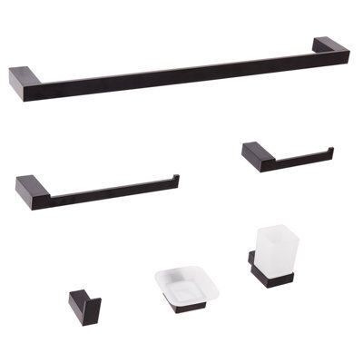 Beliani 6-Piece Bathroom Hardware Set Tumaco With Towel Bars And Hooks Black - image 1