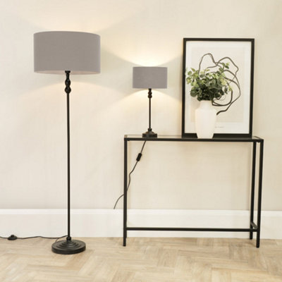 Valuelights Maggie Black Metal Candlestick Floor Lamp With Grey Fabric Lamp Shade And Led Bulb - image 1