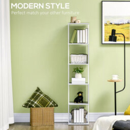 Homcom 5-Tier Bookshelf Freestanding Bookcase Storage Shelves, Light Grey - thumbnail 4