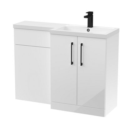 Balterley Right-Hand Bathroom Vanity And Wc Unit Combination With Basin - 1100mm - Gloss White With Black Handles - image 1
