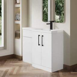 Balterley Right-Hand Bathroom Vanity And Wc Unit Combination With Basin - 1100mm - Gloss White With Black Handles - thumbnail 4