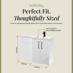 Balterley Right-Hand Bathroom Vanity And Wc Unit Combination With Basin - 1100mm - Gloss White With Black Handles - thumbnail 5