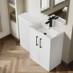 Balterley Right-Hand Bathroom Vanity And Wc Unit Combination With Basin - 1100mm - Gloss White With Black Handles - thumbnail 3