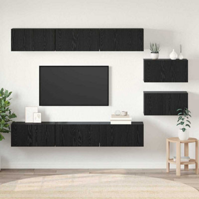 Berkfield Tv Cabinet 8 Pcs Black Oak 60 X 30 X 30.5 Cm Engineered Wood - image 1