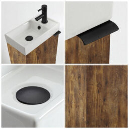 Homestylestore 400mm Dark Oak Floorstanding Bathroom Vanity Unit And Black Finger Pull Handle - thumbnail 2