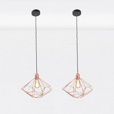 Set Of 2 Copper Metal Wire Pendant Light Fittings Geometric Lighting - image 1