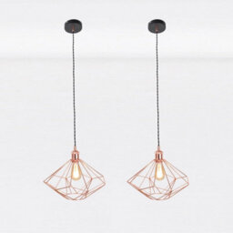 Set Of 2 Copper Metal Wire Pendant Light Fittings Geometric Lighting - thumbnail 1