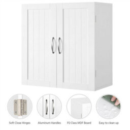 Yaheetech White Wall Mount Cabinet Storage Organizer With Adjustable Shelf For Bathroom/living Room/kitchen - thumbnail 6
