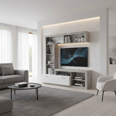 Amos Mann Furniture Glen Concrete Grey Effect And White Entertaiment Unit Wall Tv Cabinet - image 1
