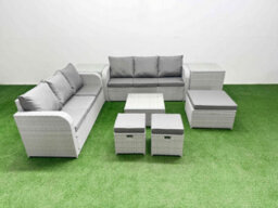 Fimous Outdoor Garden Furniture Sets 9 Seater Wicker Rattan Furniture Sofa Sets High Back Lounge Sofa 3 Stools 2 Side Table - thumbnail 1