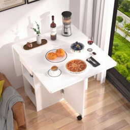 Foldable Dinner Table With Wheels And Storage Shelf Space Saving Dining Table - thumbnail 5