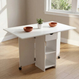 Foldable Dinner Table With Wheels And Storage Shelf Space Saving Dining Table - thumbnail 3