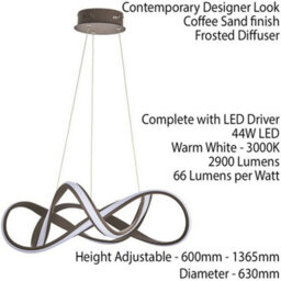 Led Ceiling Pendant Light 44W Warm White 630mm Brown Loop Feature Strip Lamp - thumbnail 2