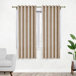 Bedlooms Beige Crushed Velvet Curtains Blackout Thermal Insulated Eyelet Curtain (Pair) 46 X 54 Inches With Tie Back Two