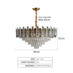 Ledsone Modern Round Crystal Chandeliers Luxury Ceiling Raindrop Pendant Light 60Cm - thumbnail 3
