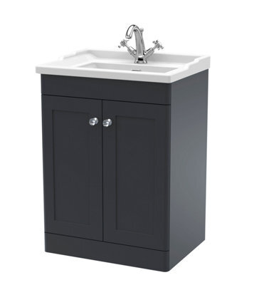 Balterley Swynnerton Traditional 2 Door Floor Standing Vanity Unit With Basin, Dark Grey, 600mm - image 1