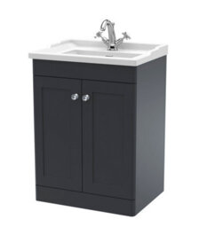 Balterley Swynnerton Traditional 2 Door Floor Standing Vanity Unit With Basin, Dark Grey, 600mm - thumbnail 1