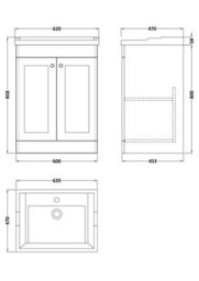 Balterley Swynnerton Traditional 2 Door Floor Standing Vanity Unit With Basin, Dark Grey, 600mm - thumbnail 2