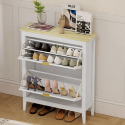 Homcom Boho Slim Shoe Cabinet With Rattan Doors, Holds 14 Pairs, White - thumbnail 8