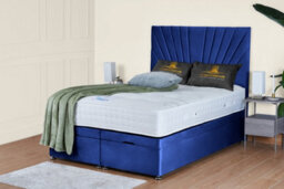 UKBEDFURNITURE Sunrise Plush Blue End Opening Divan Ottoman Bed With 54 Inch Headboard & 10 Inch Orthopaedic Mattress - thumbnail 1