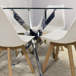 Kosy Koala Modern Round Glass Dining Table Set With 4 Cream Plastic Chairs Dining Room Furniture - thumbnail 3