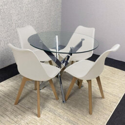 Kosy Koala Modern Round Glass Dining Table Set With 4 Cream Plastic Chairs Dining Room Furniture - thumbnail 5