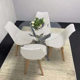 Kosy Koala Modern Round Glass Dining Table Set With 4 Cream Plastic Chairs Dining Room Furniture - thumbnail 4