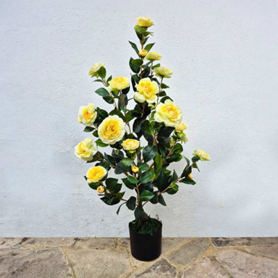 Artificial Yellow Camellia Tree 95Cm In Pot - Faux Blooming Flower Plant Indoor & Outdoor Decorative - image 1